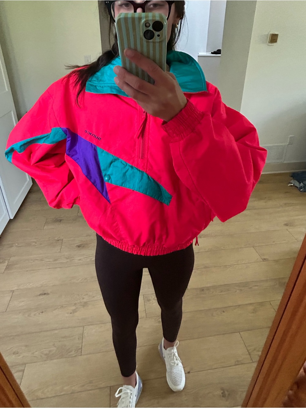 Vintage Hot Pink Ski Windbreaker Jacket with Teal and Purple Accents